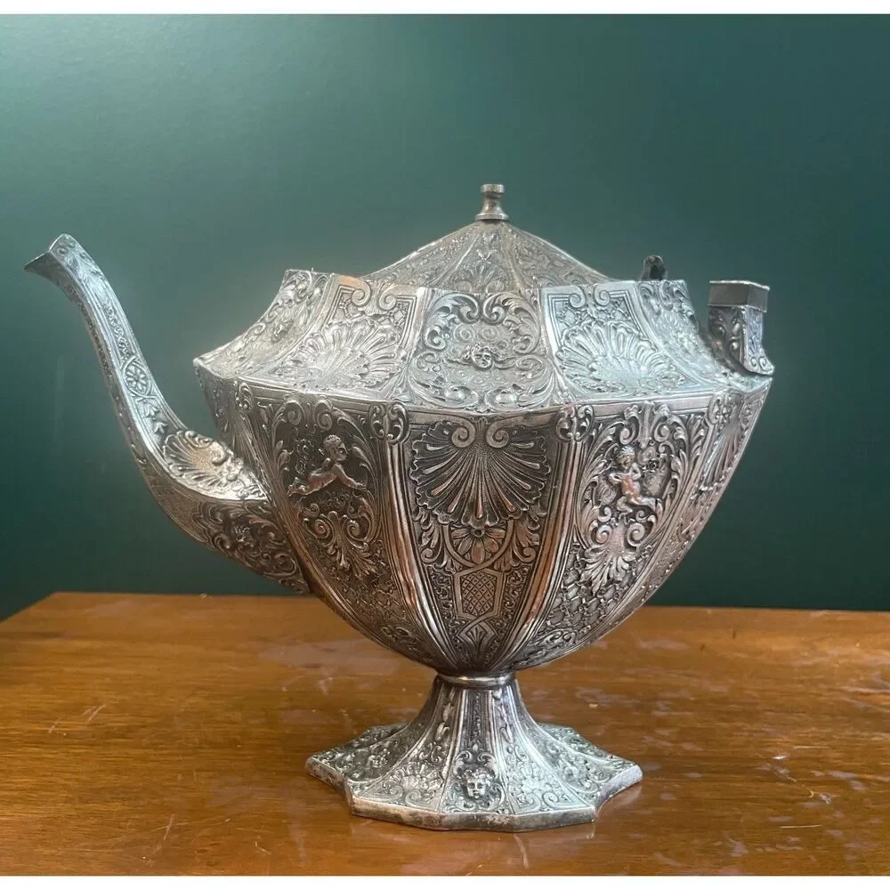 Antique Victorian Silverplate Tea Set J&G 3178 Ornate Gothic Cottagecore Decor